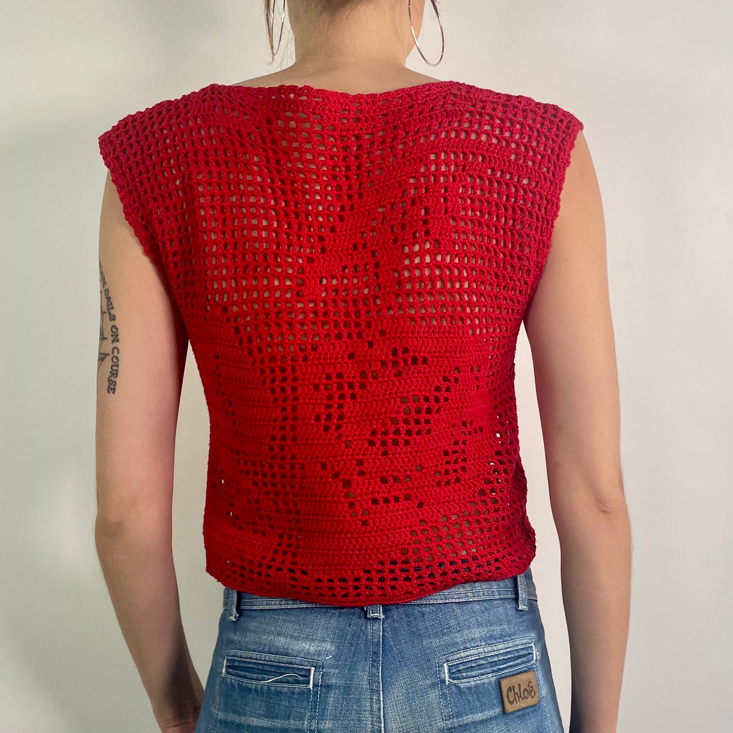 Y2K Red Crochet Top (L)