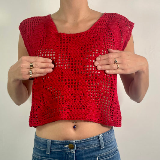 Y2K Red Crochet Top (L)