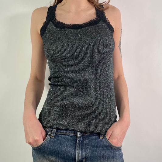 Y2K Black Glittery Vest Top (XS)