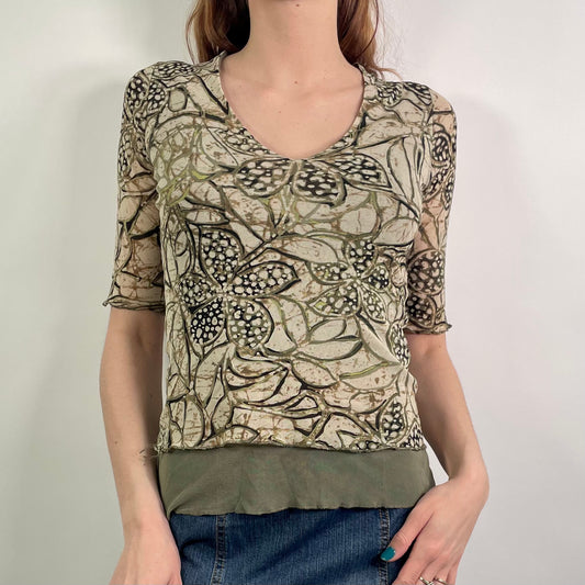 Y2K Green Patterned Mesh Top (M)