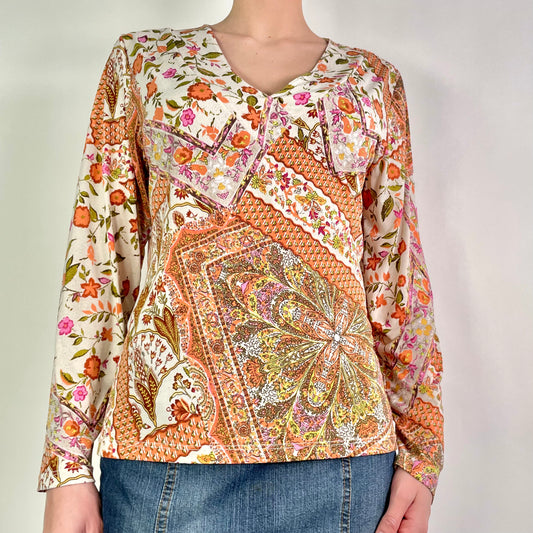 Y2K  Orange Patterned Top (M)