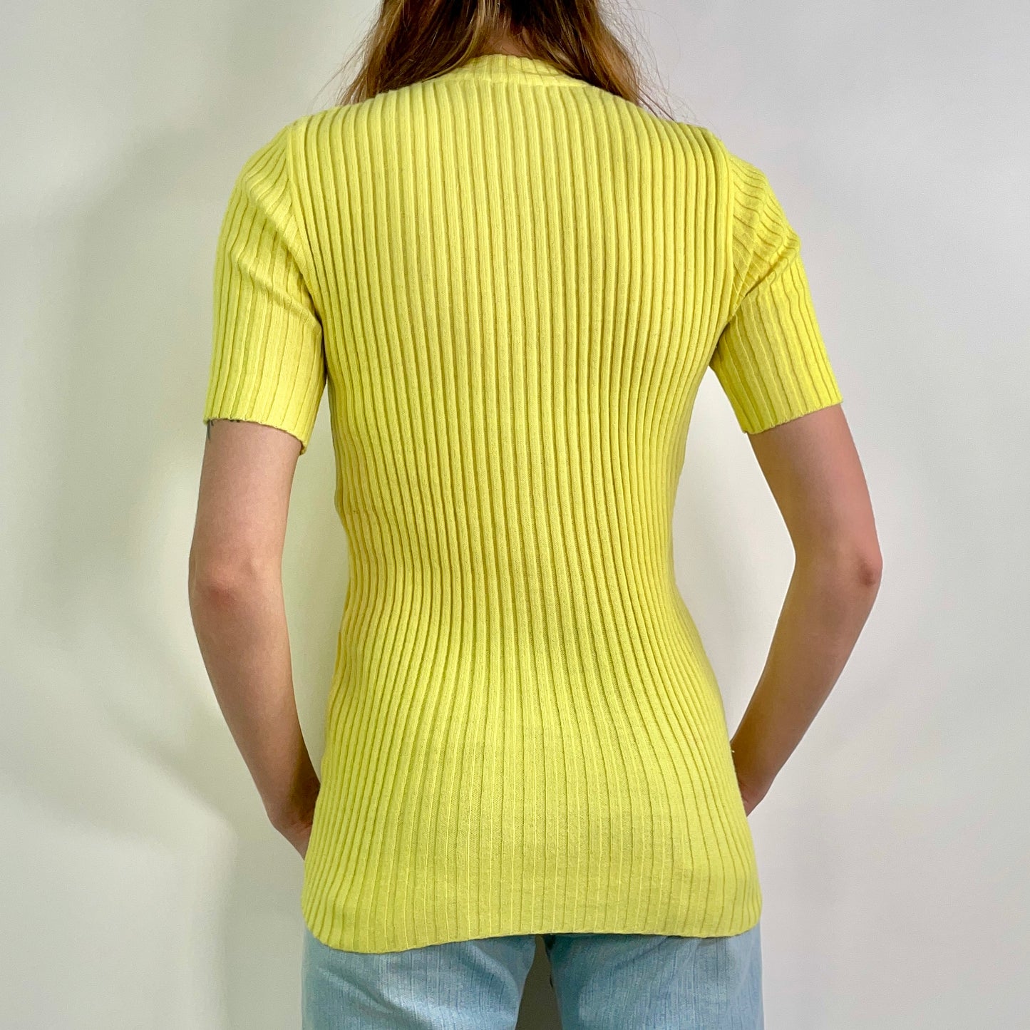 Y2K  Yellow Ribbed Knitted Top (S)