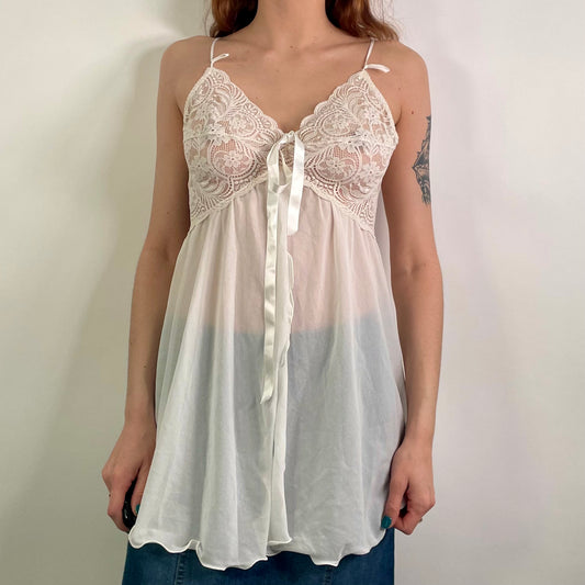 Y2K White Lacy Top (M)