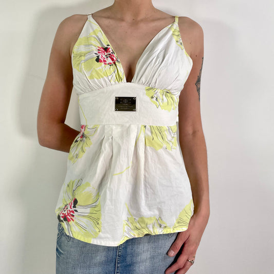 Y2K  White Patterned Halter Neck Top (M)