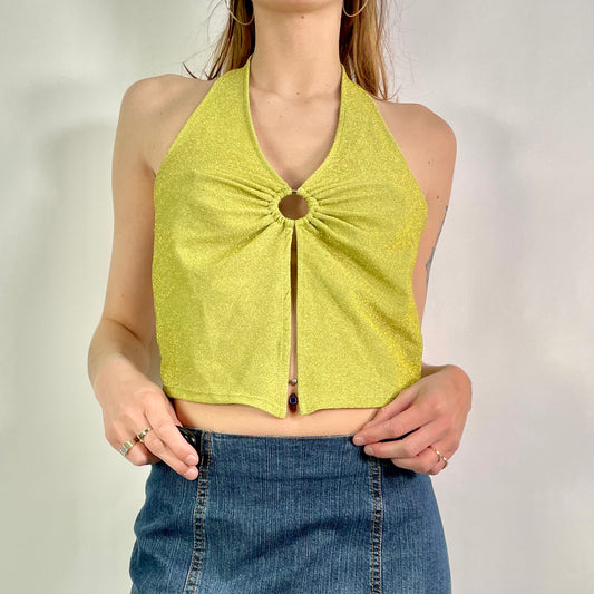 Y2K  Green Sparkly Halter Neck Top (S)