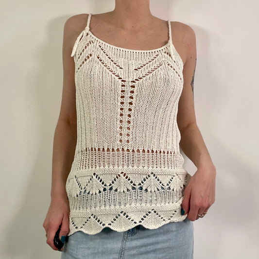 Y2K White Crochet Strap Top (M)