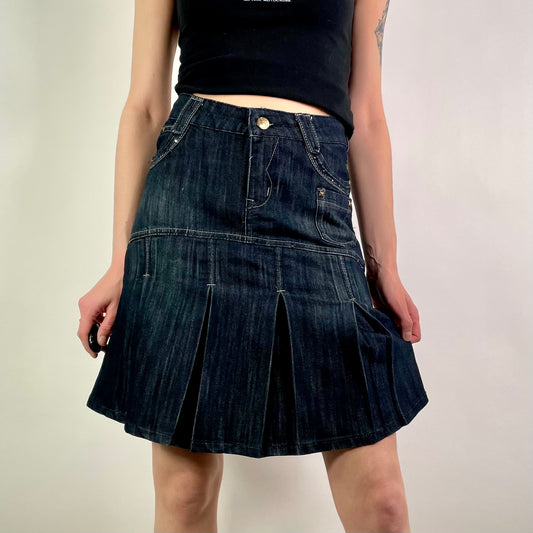 Y2K  Denim Pleated Skirt (W28)