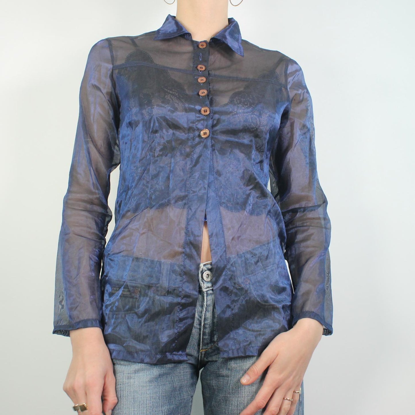 Y2K  Blue Sheer Shirt Top (S)