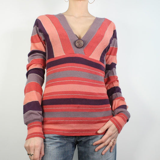 Y2K  Multicoloured Striped Knit Top (M)